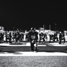 Lubbock High prays in the Lowery Field endzone prior to their last game of 2018 against Monterey on Friday, Oct. 9, 2018, at PlainsCapital Park-Lowrey Field in Lubbock, Texas.